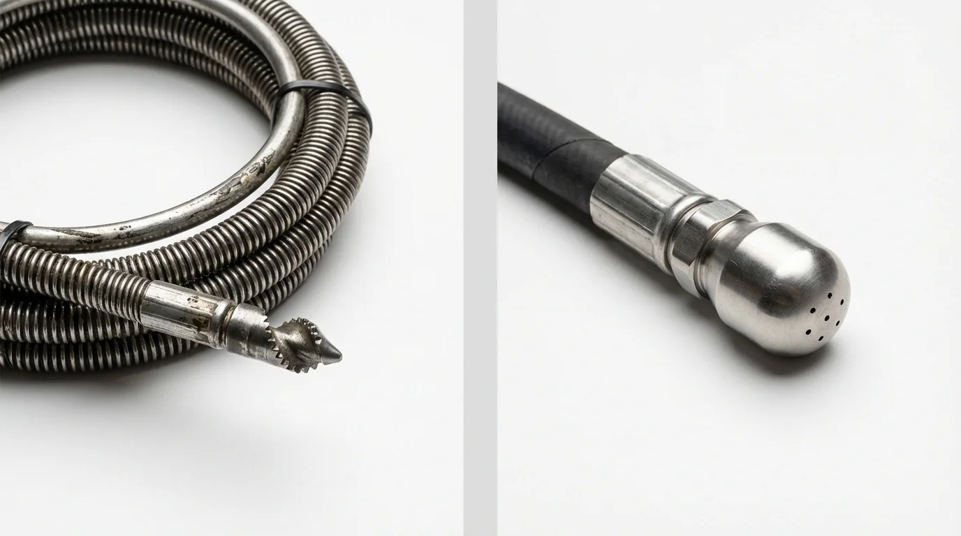 Drain snake cable and hydro jetting nozzle used for drain cleaning in Benson, MN